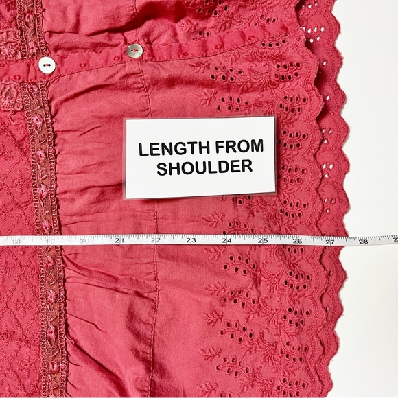 LOGO Lavish Lori Goldstein Button Front Top Large eyelet peplum tunic coral - Picture 11 of 12